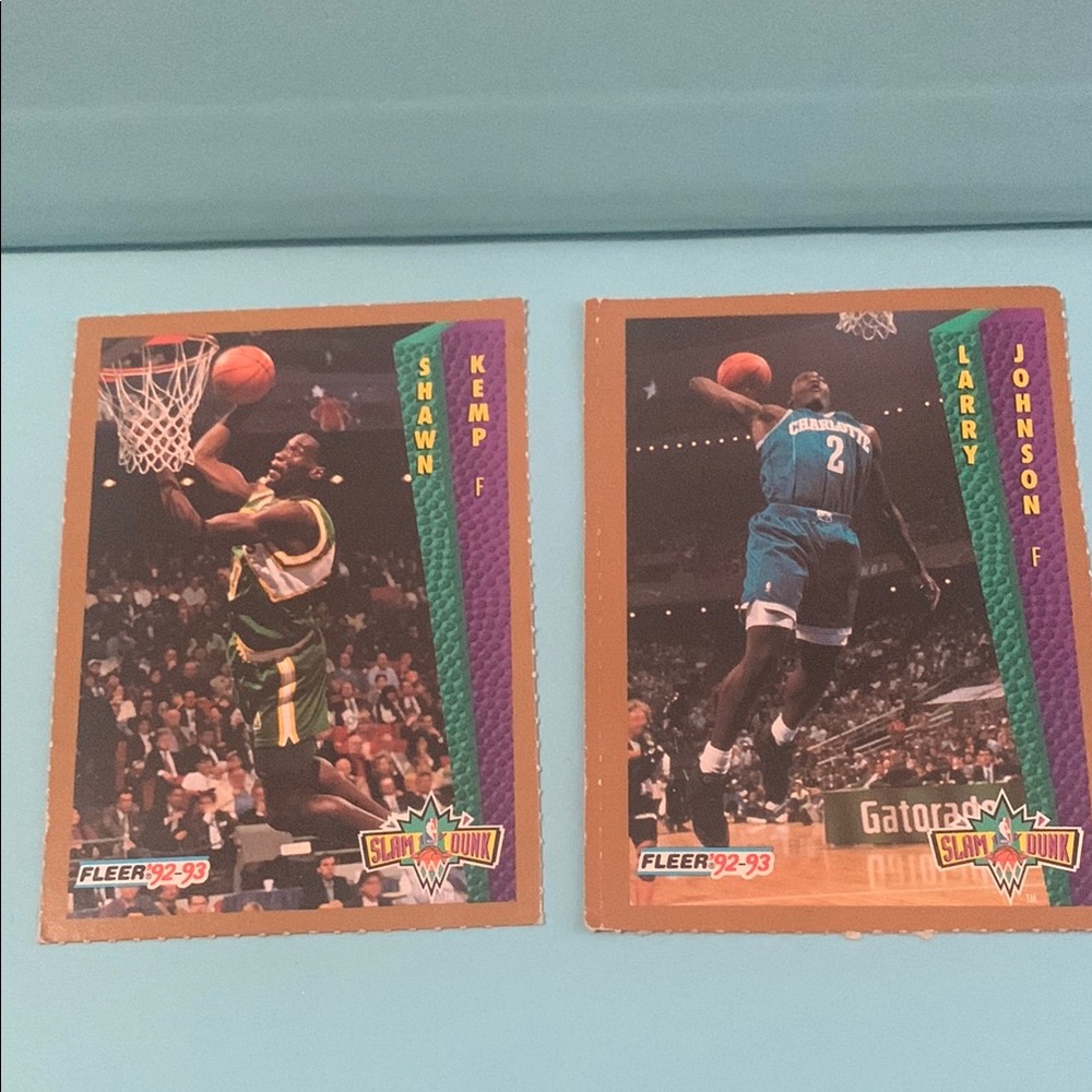🔥🔥FLEER 92-93 LARRY JOHNSON & SHAWN KEMP SLAM DUNK VINTAGE TRADING CARDS 🔥🔥